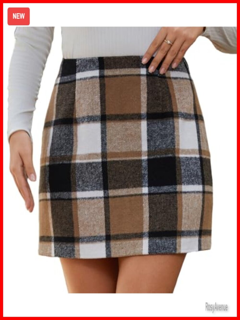 High Waisted Plaid Mini Skirt Elastic Back Side Zipper Bodycon